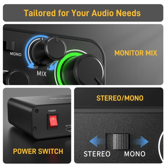 MAONO PS22 Kayıt, Müzik Prodüksiyonu ve Gitar için Ses Mikseri(Siyah) - Görsel 10