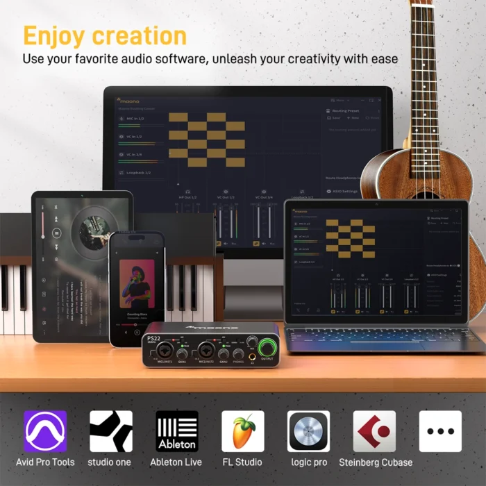 MAONO PS22 Kayıt, Müzik Prodüksiyonu ve Gitar için Ses Mikseri(Siyah) - Görsel 11